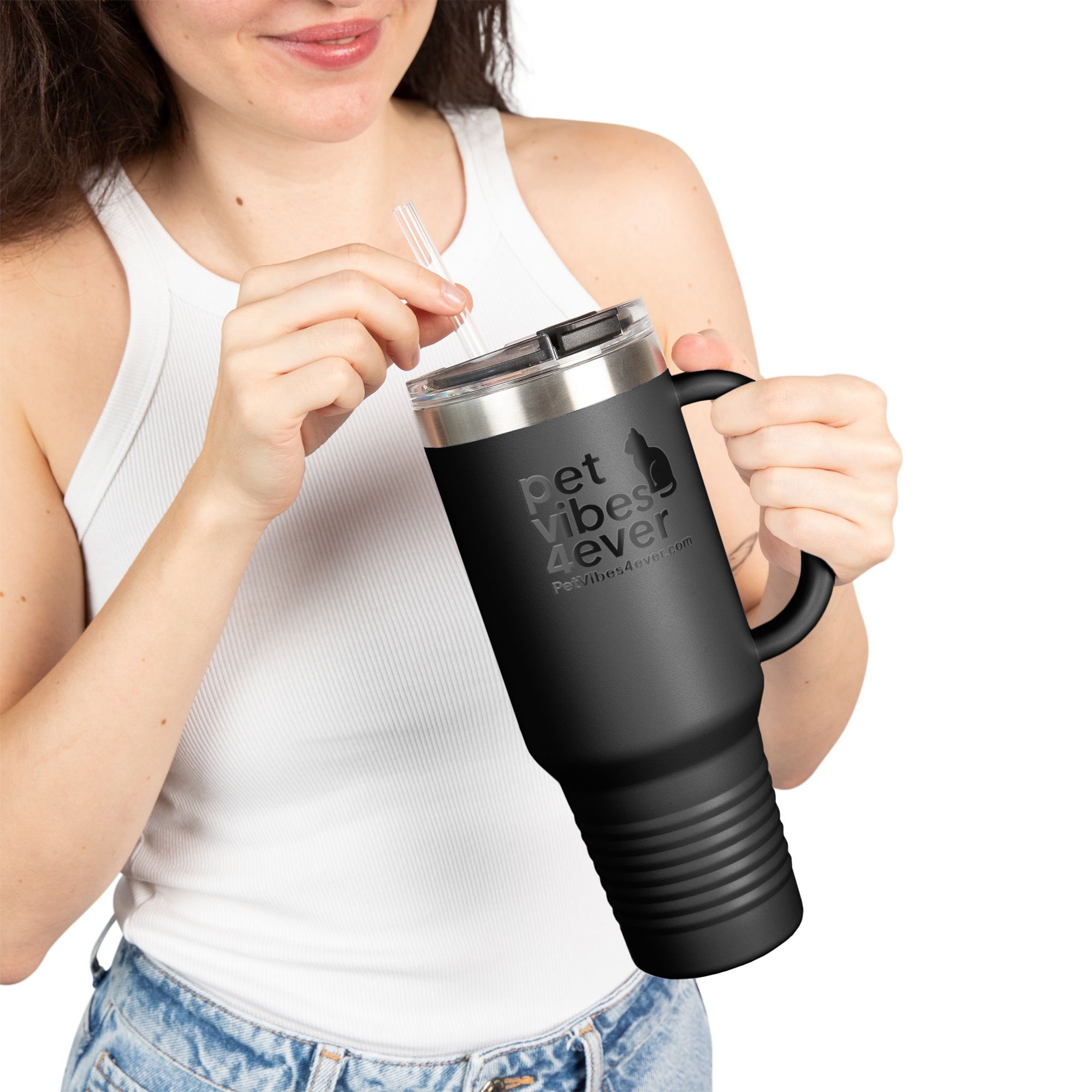 Pet Vibes Insulated Travel Mug 40oz | Stylish Pet Lover Gift | Reusable Cups for Coffee, Tea, Outdoor Adventures, Eco-Friendly Drinkware