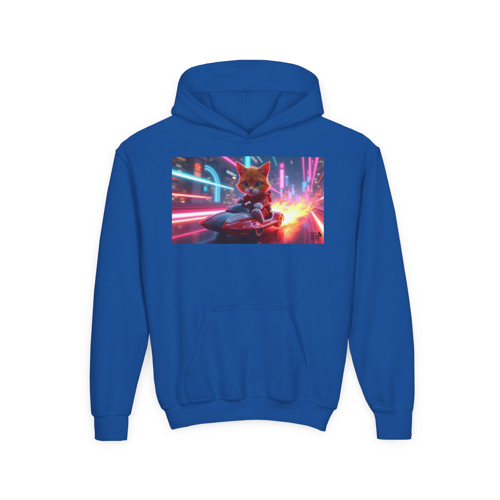 Youth Heavy Blend Hooded Sweatshirt with Cool Cat Design, Perfect for Comics Lovers, Gaming Gear, Birthday Gifts, Casual Wear, Holidays