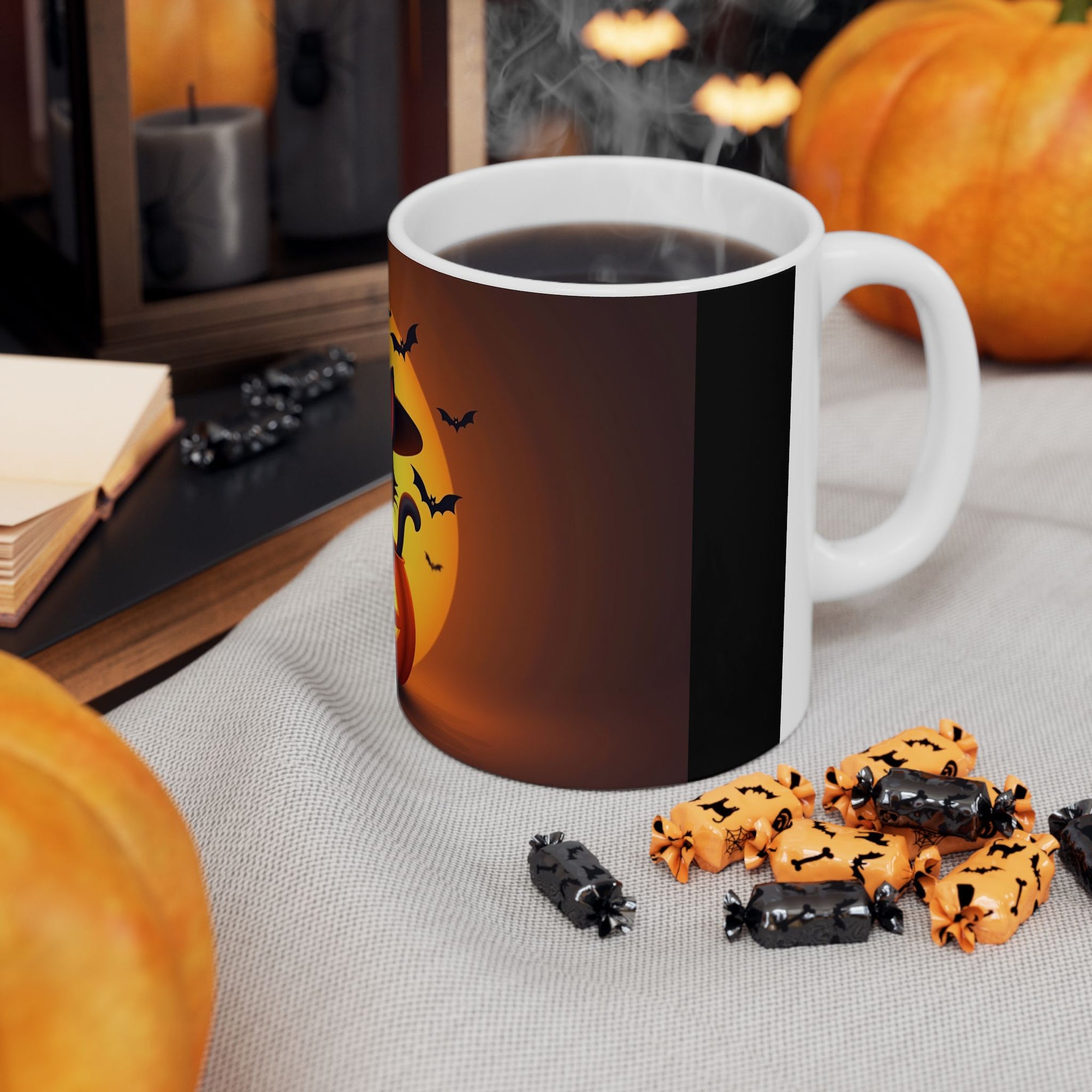 Halloween Cat Ceramic Mug, Cute Black Cat Mug, Pumpkin Mug, Spooky Drinkware, Fall Coffee Cup