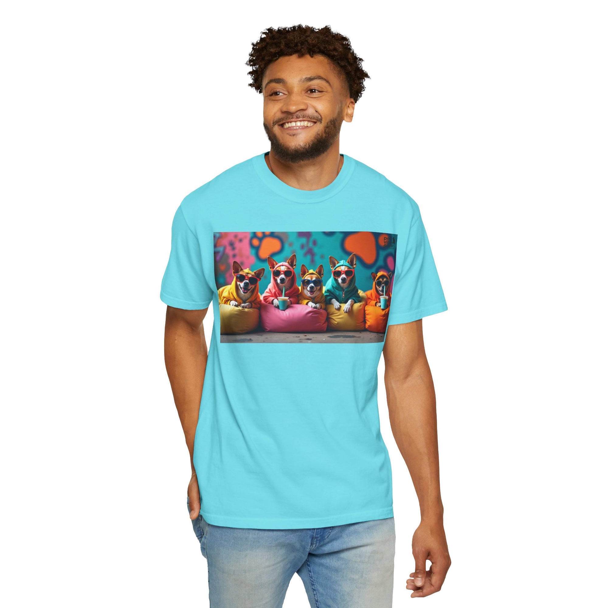 Playful Dog-Themed Unisex Garment-Dyed T-shirt, Pet Lover Gift, Casual Wear, Birthday Party Tee, Colorful Animal Art