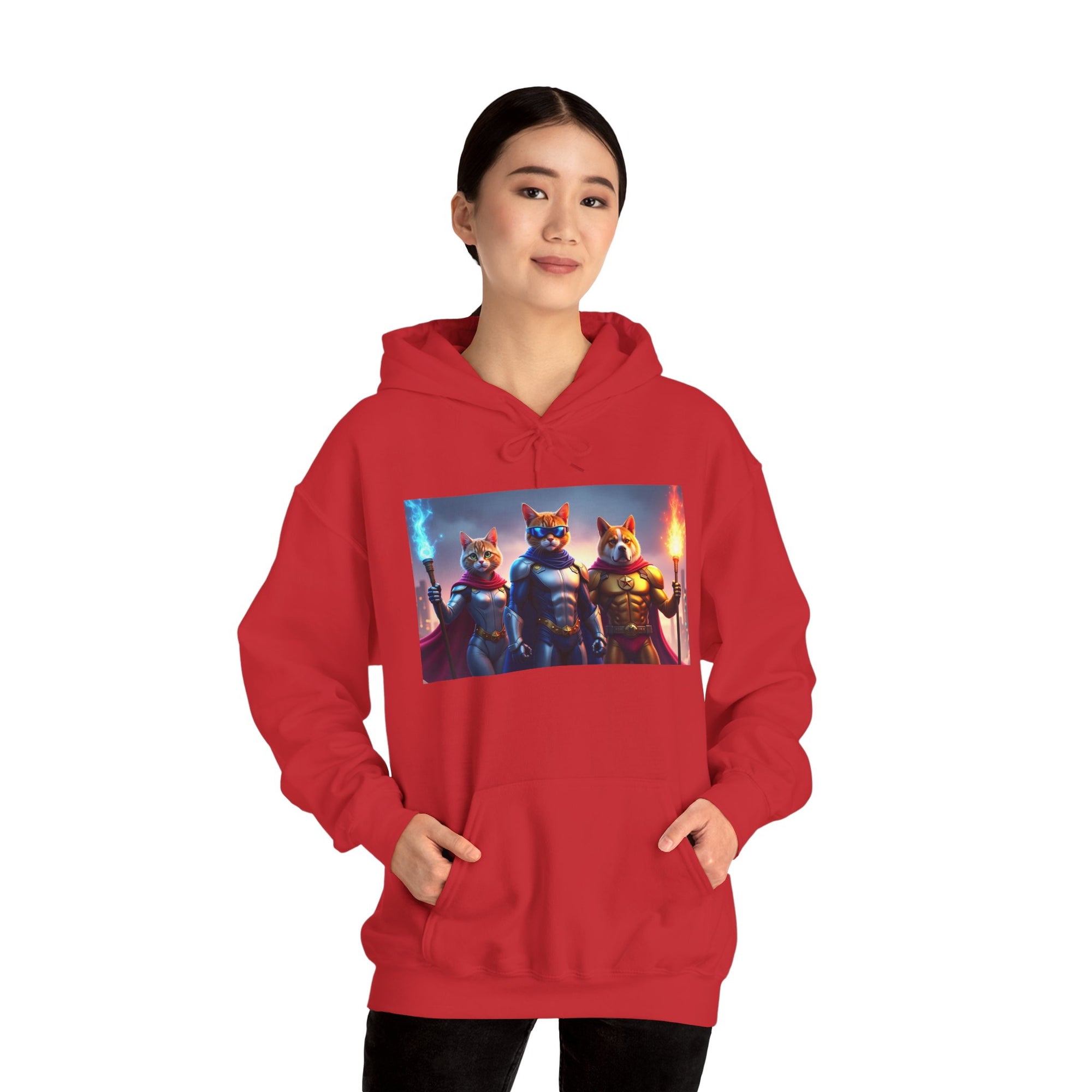Epic Feline Warriors Hoodie | Unisex Heavy Blend™ Hooded Sweatshirt | Cosplay, Gift, Cat Lover, Graphic Tee, Casual Wear