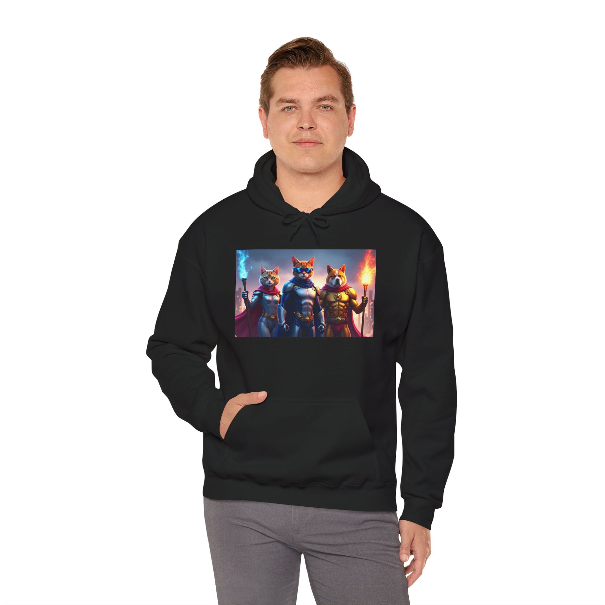 Epic Feline Warriors Hoodie | Unisex Heavy Blend™ Hooded Sweatshirt | Cosplay, Gift, Cat Lover, Graphic Tee, Casual Wear