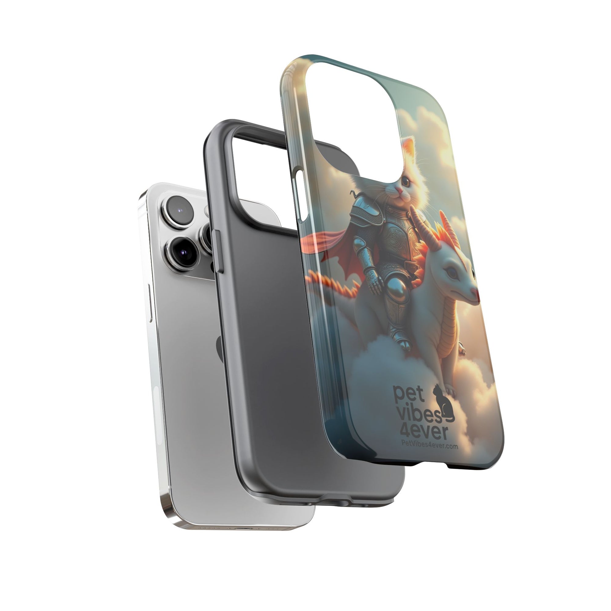 Pet Vibes Phone Case, Cute Cat and Dragon Design, Tough Phone Cover, Gift for Animal Lovers, Unique Pet Themed Accessory
