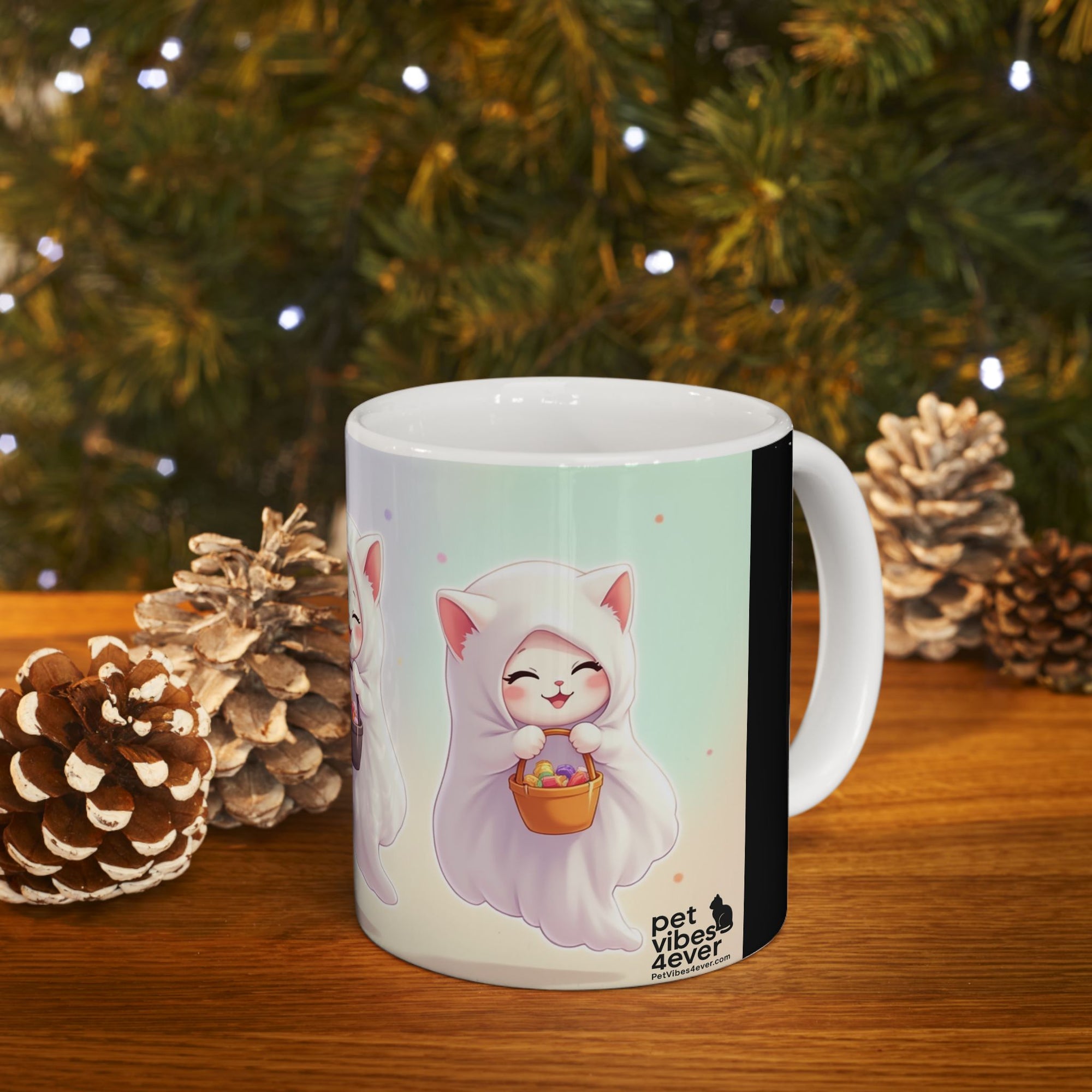 Adorable Ghost Cat Ceramic Mug - Perfect for Halloween, Cozy Vibes, Cat Lovers, Cute Gifts, Coffee/Tea Mug