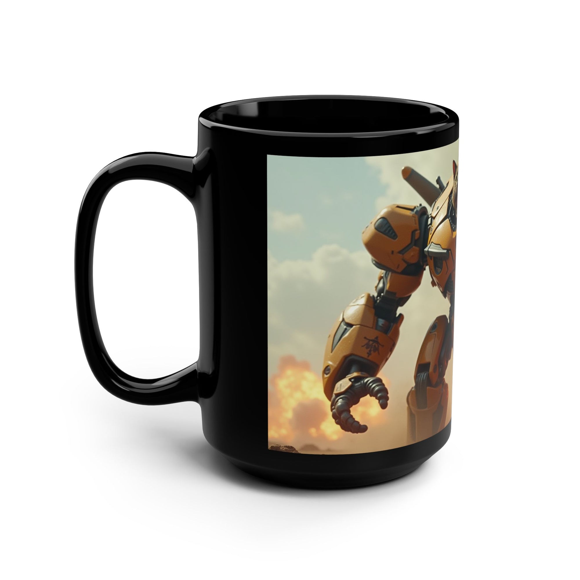 Robot-Inspired Black Mug, 15oz | Unique Gift for Gamers, Pet Lovers, Home Decor, Coffee Lovers, Fun Kitchenware