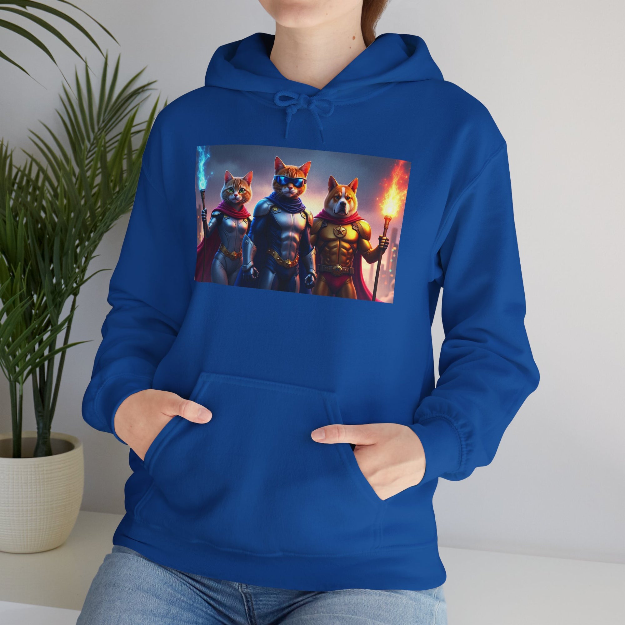 Epic Feline Warriors Hoodie | Unisex Heavy Blend™ Hooded Sweatshirt | Cosplay, Gift, Cat Lover, Graphic Tee, Casual Wear