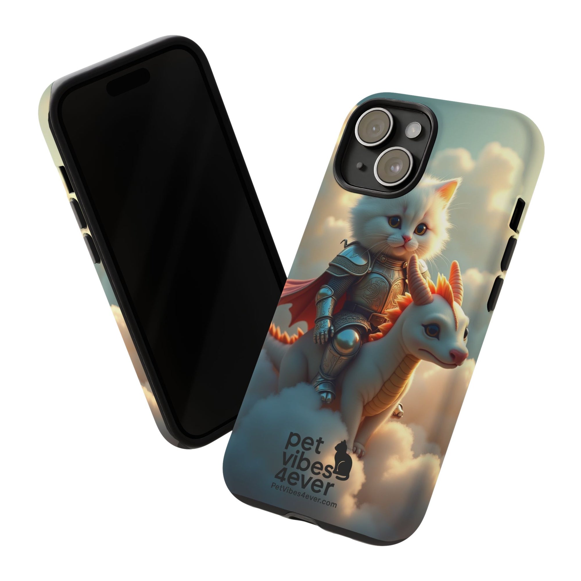 Pet Vibes Phone Case, Cute Cat and Dragon Design, Tough Phone Cover, Gift for Animal Lovers, Unique Pet Themed Accessory
