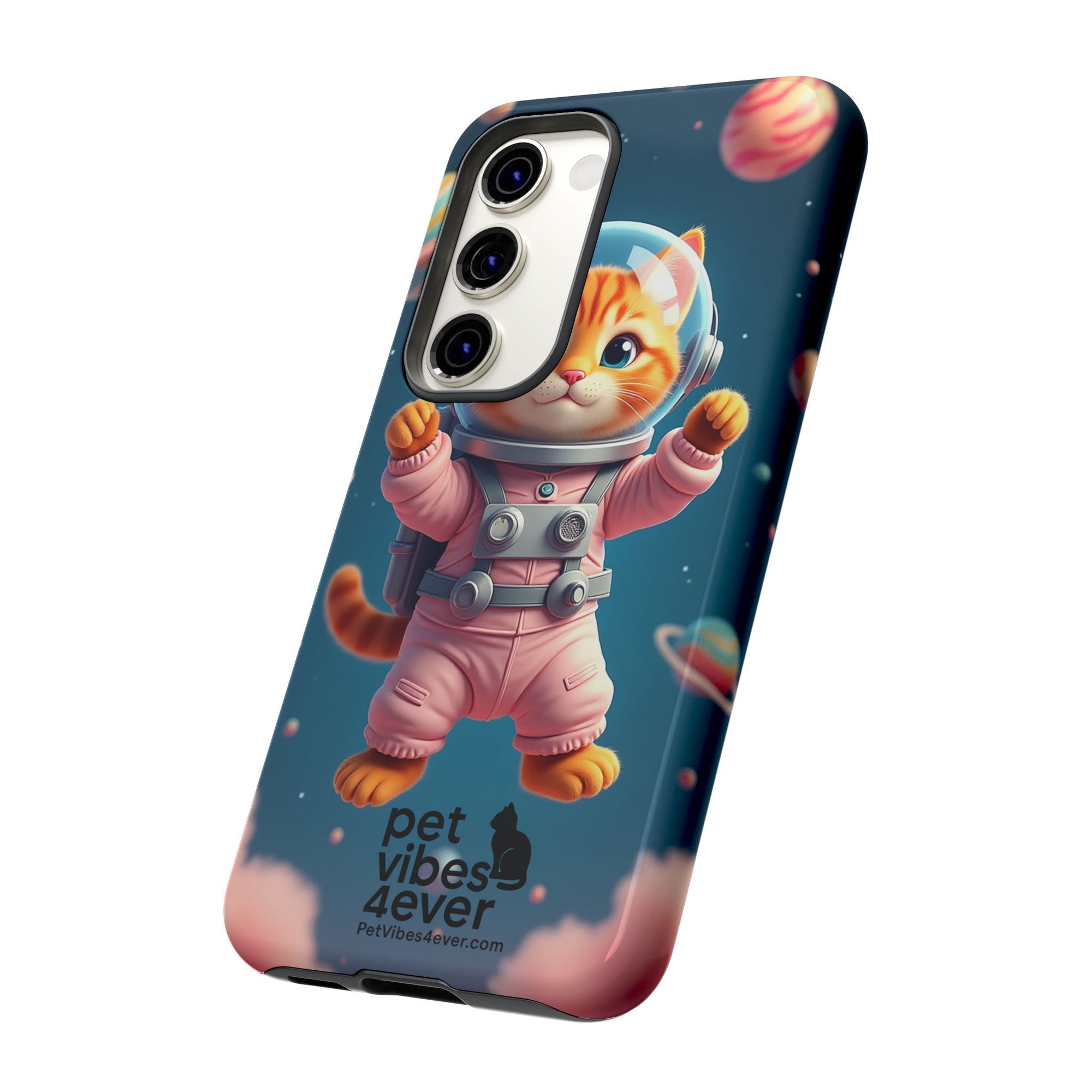 Cute Cat Phone Case, Astronaut Cat Case, Pet Lover Gift, Space Theme Accessories, Galaxy Cat Phone Cover