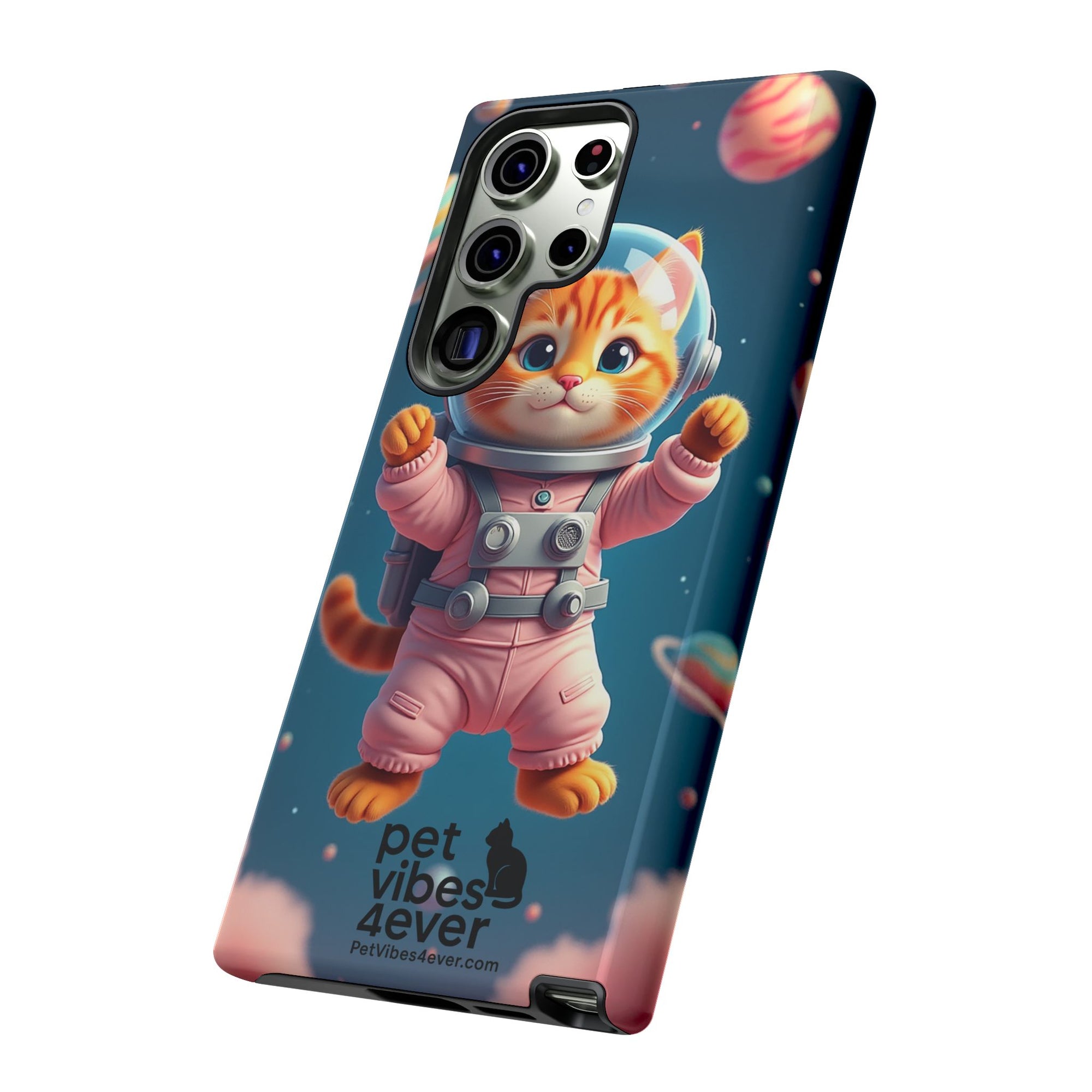 Cute Cat Phone Case, Astronaut Cat Case, Pet Lover Gift, Space Theme Accessories, Galaxy Cat Phone Cover