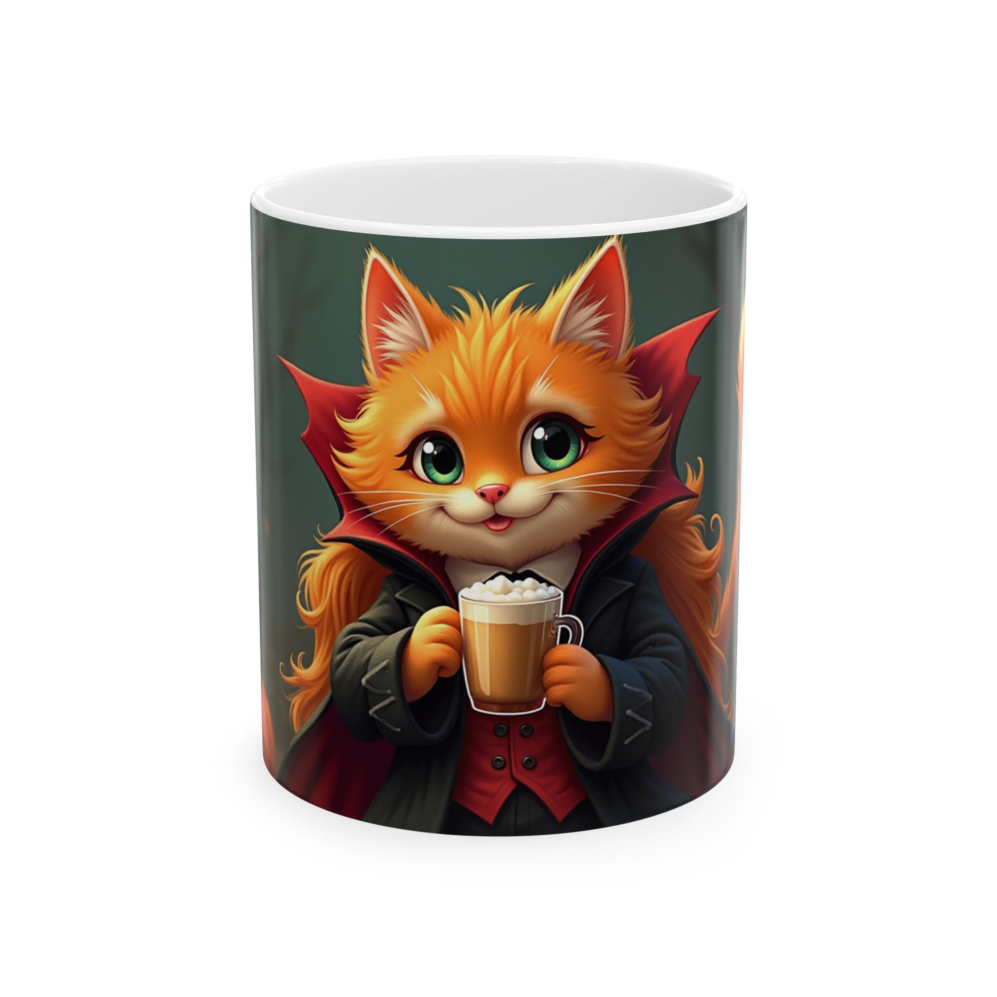 Spooky Cat Ceramic Mug, Halloween Gift, Cute Cat Lover's Mug, Whimsical Coffee Cup, Unique Cat Decor