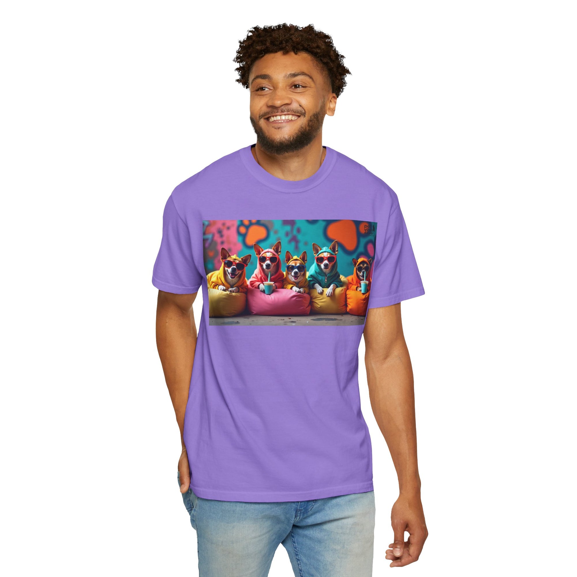 Playful Dog-Themed Unisex Garment-Dyed T-shirt, Pet Lover Gift, Casual Wear, Birthday Party Tee, Colorful Animal Art