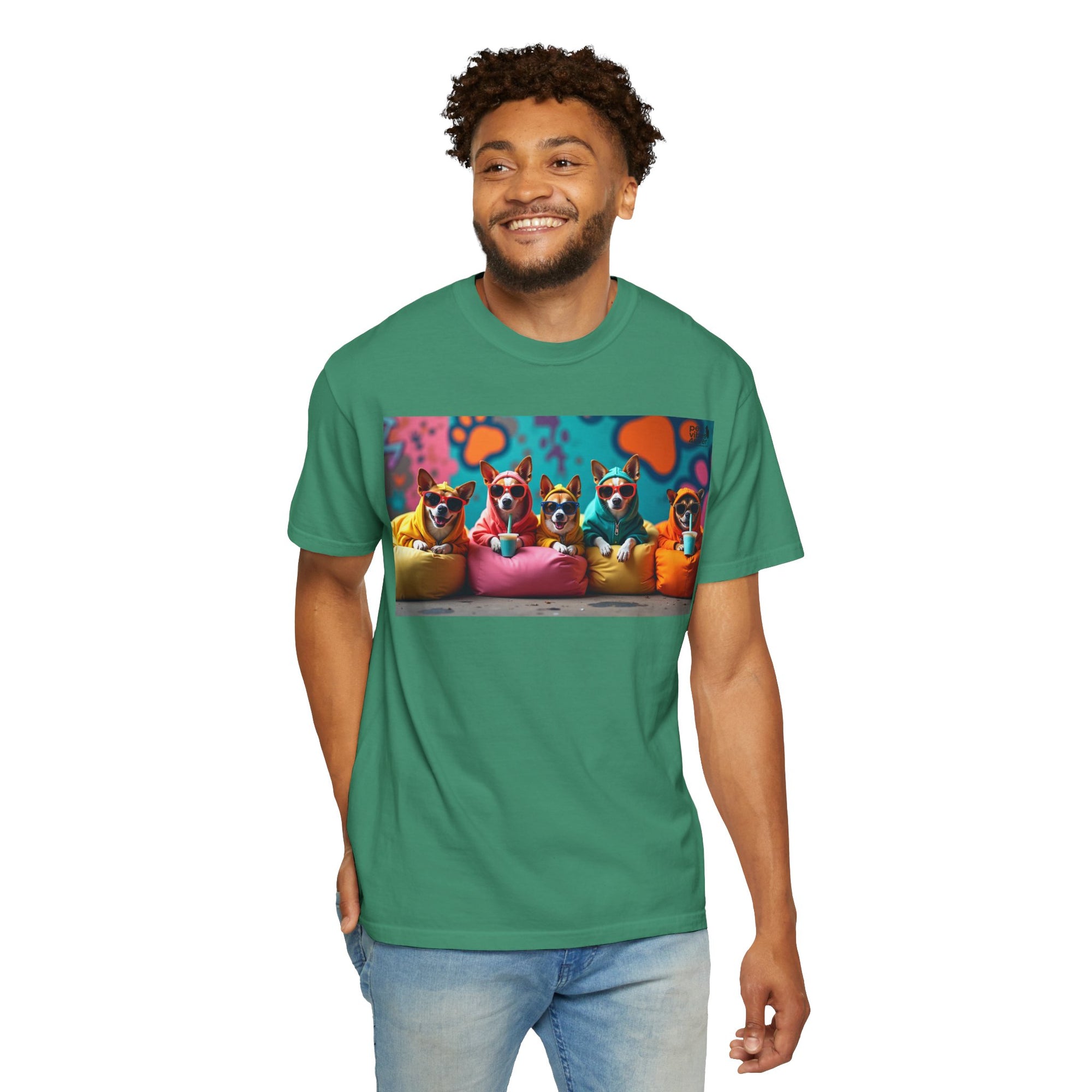 Playful Dog-Themed Unisex Garment-Dyed T-shirt, Pet Lover Gift, Casual Wear, Birthday Party Tee, Colorful Animal Art