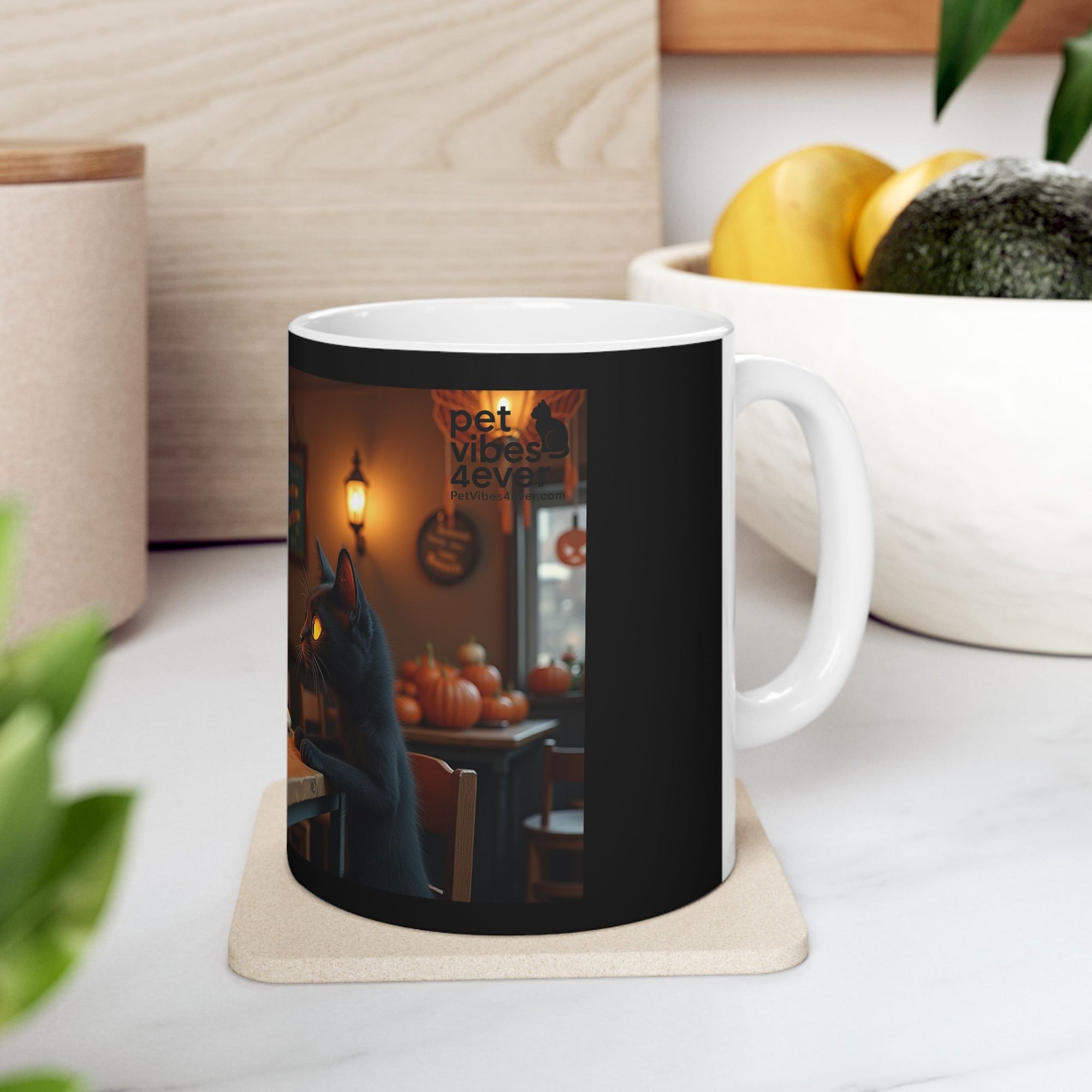 Skeleton & Cat Coffee Mug, Unique Gift for Cat Lovers, Halloween Decor, Fun Kitchenware, Tea Lover's Gift