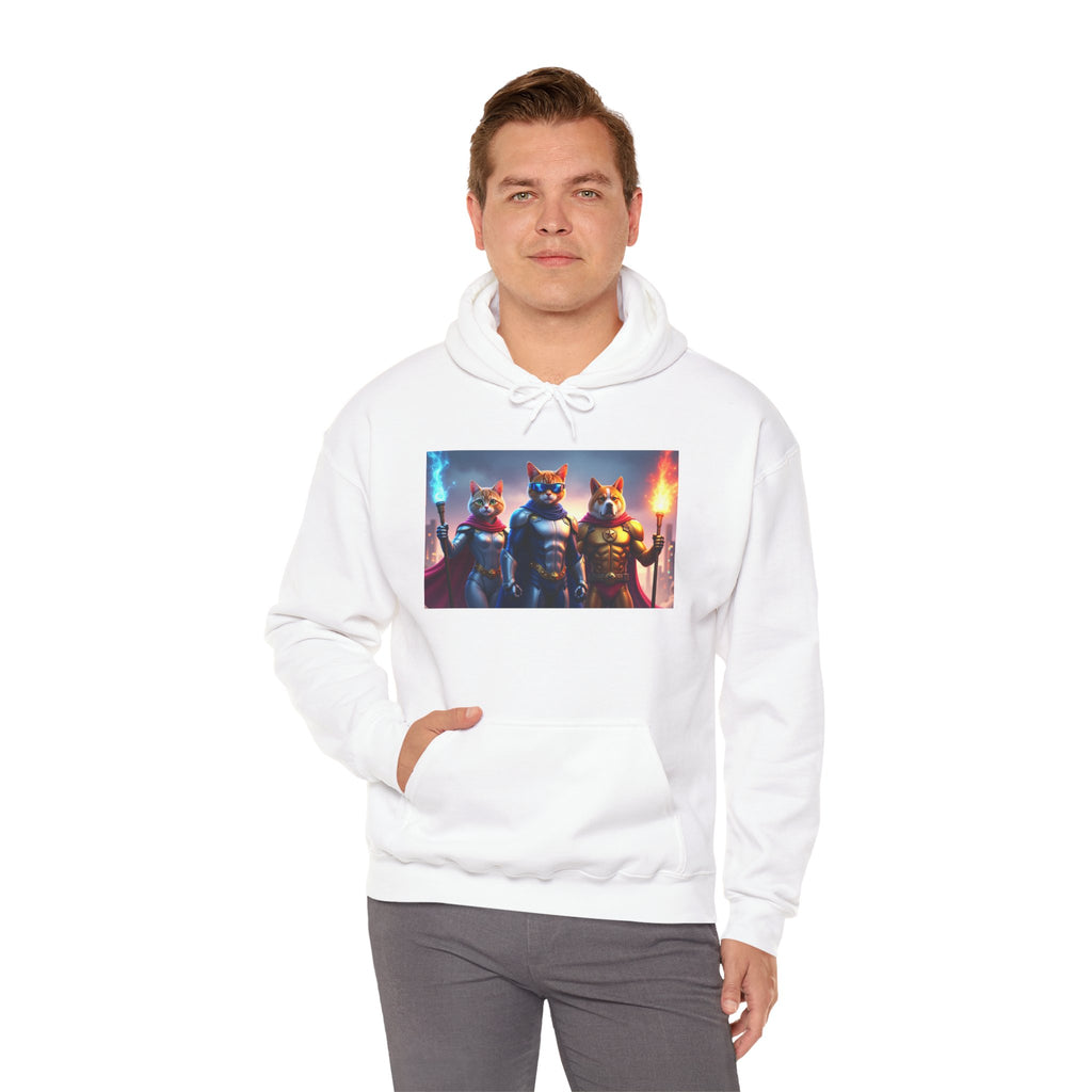 Epic Feline Warriors Hoodie | Unisex Heavy Blend™ Hooded Sweatshirt | Cosplay, Gift, Cat Lover, Graphic Tee, Casual Wear