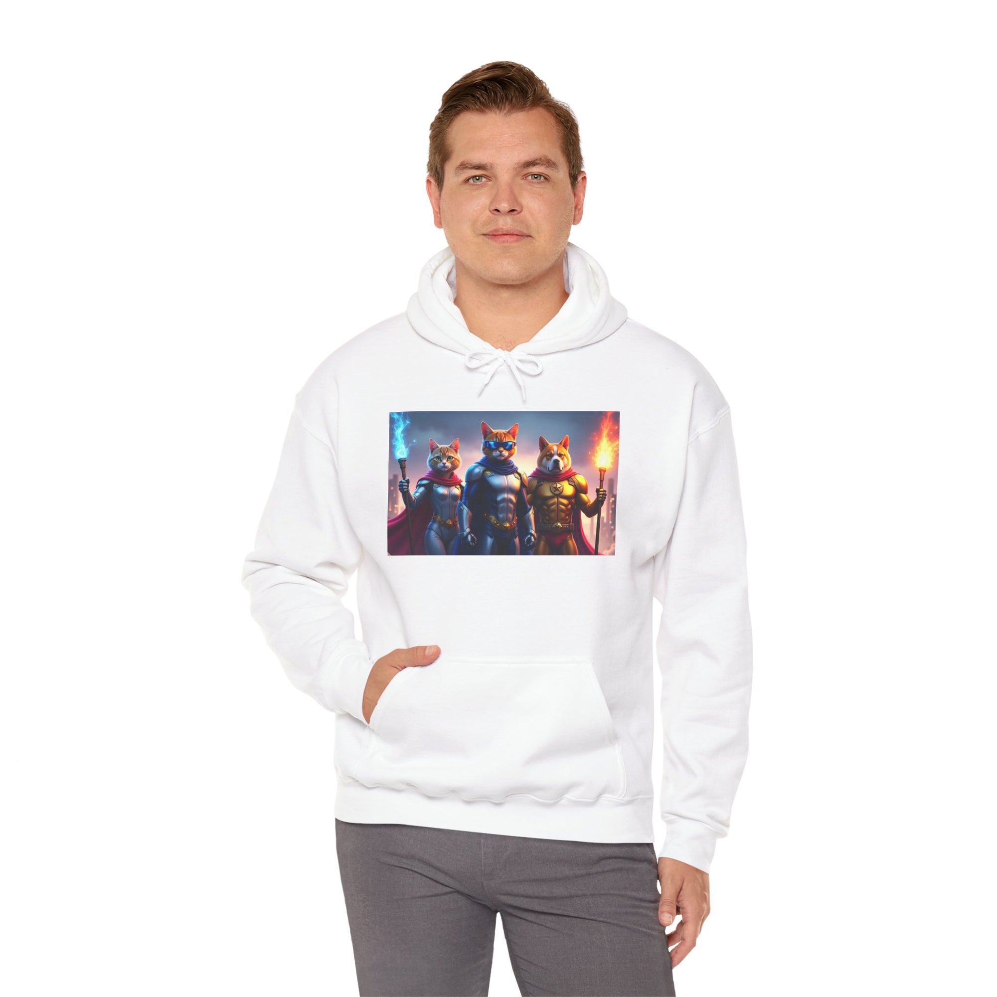 Epic Feline Warriors Hoodie | Unisex Heavy Blend™ Hooded Sweatshirt | Cosplay, Gift, Cat Lover, Graphic Tee, Casual Wear