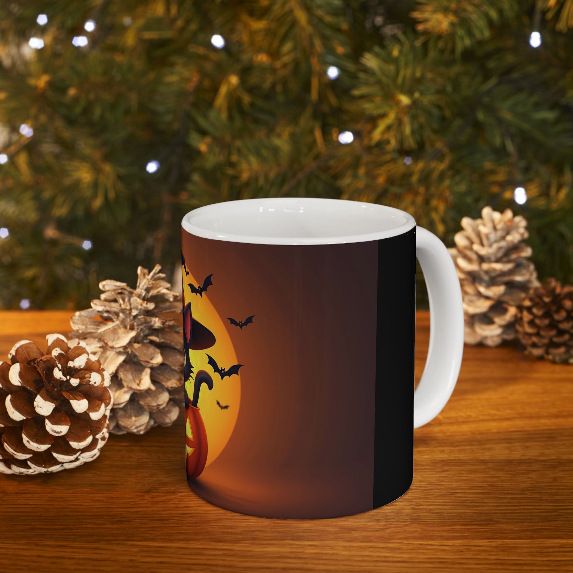 Halloween Cat Ceramic Mug, Cute Black Cat Mug, Pumpkin Mug, Spooky Drinkware, Fall Coffee Cup