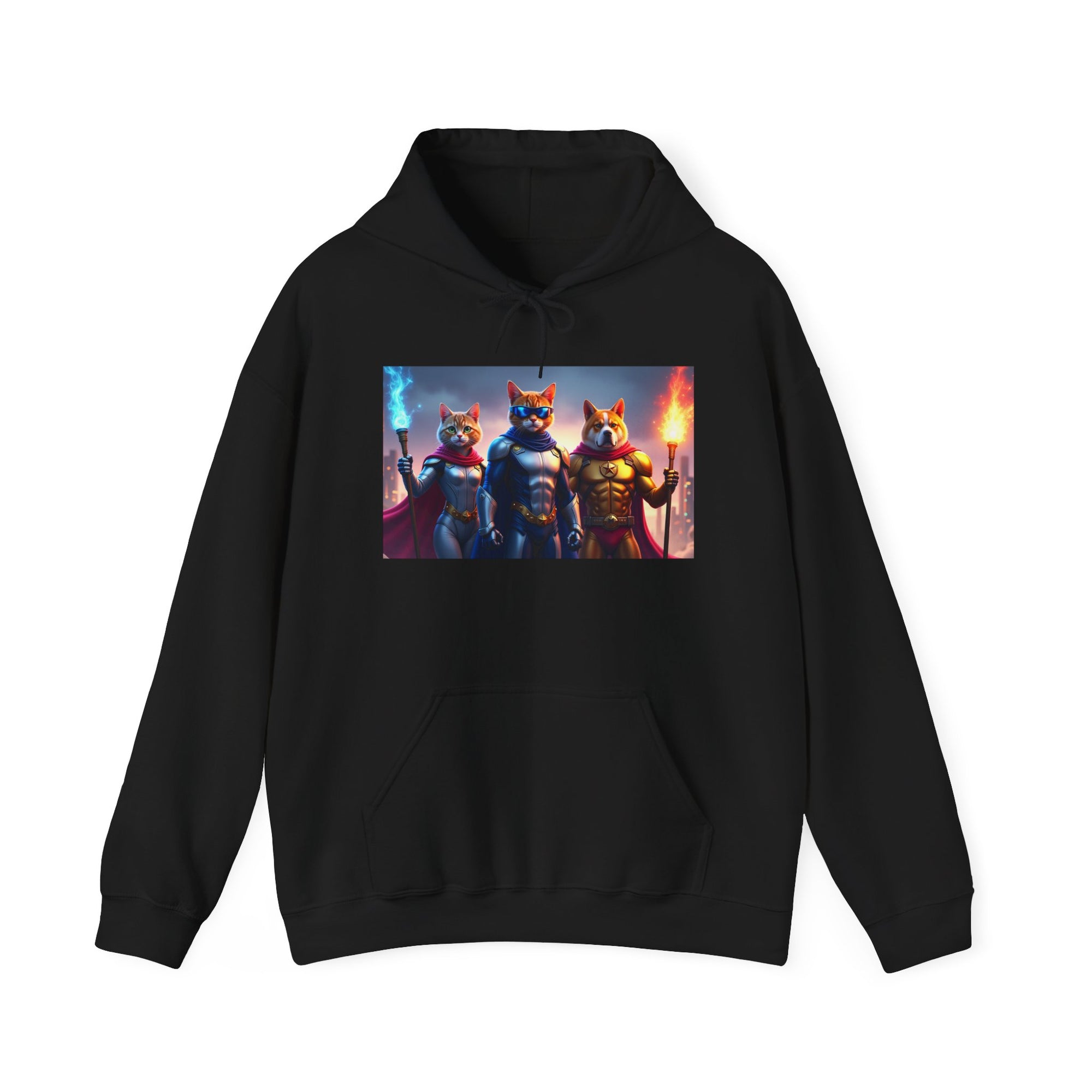 Epic Feline Warriors Hoodie | Unisex Heavy Blend™ Hooded Sweatshirt | Cosplay, Gift, Cat Lover, Graphic Tee, Casual Wear