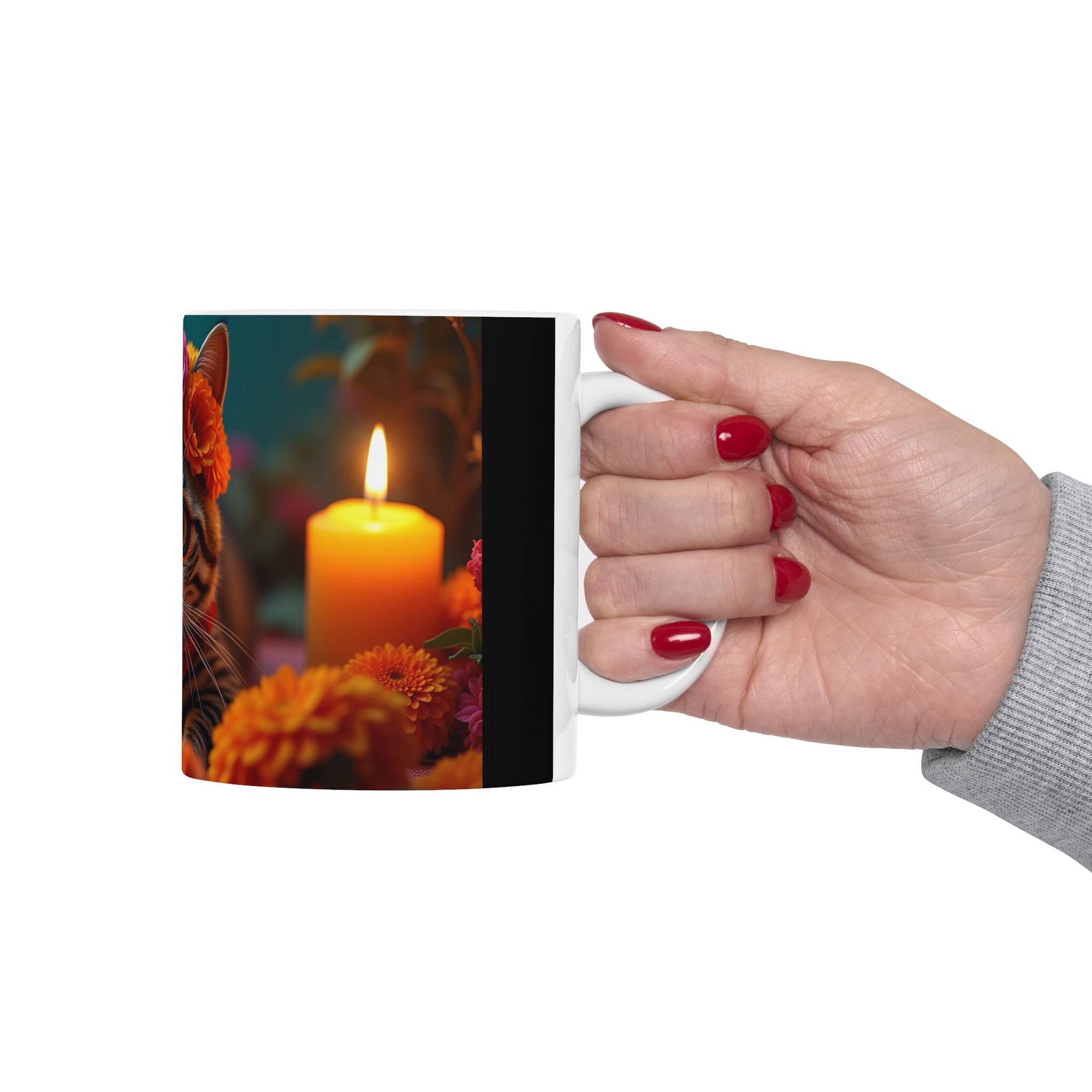 Flower Crown Cat Ceramic Mug - Colorful Cat Design, Unique Gift for Animal Lovers, Home Decor, Cat Mom Present, Coffee Mug, 11oz & 15oz