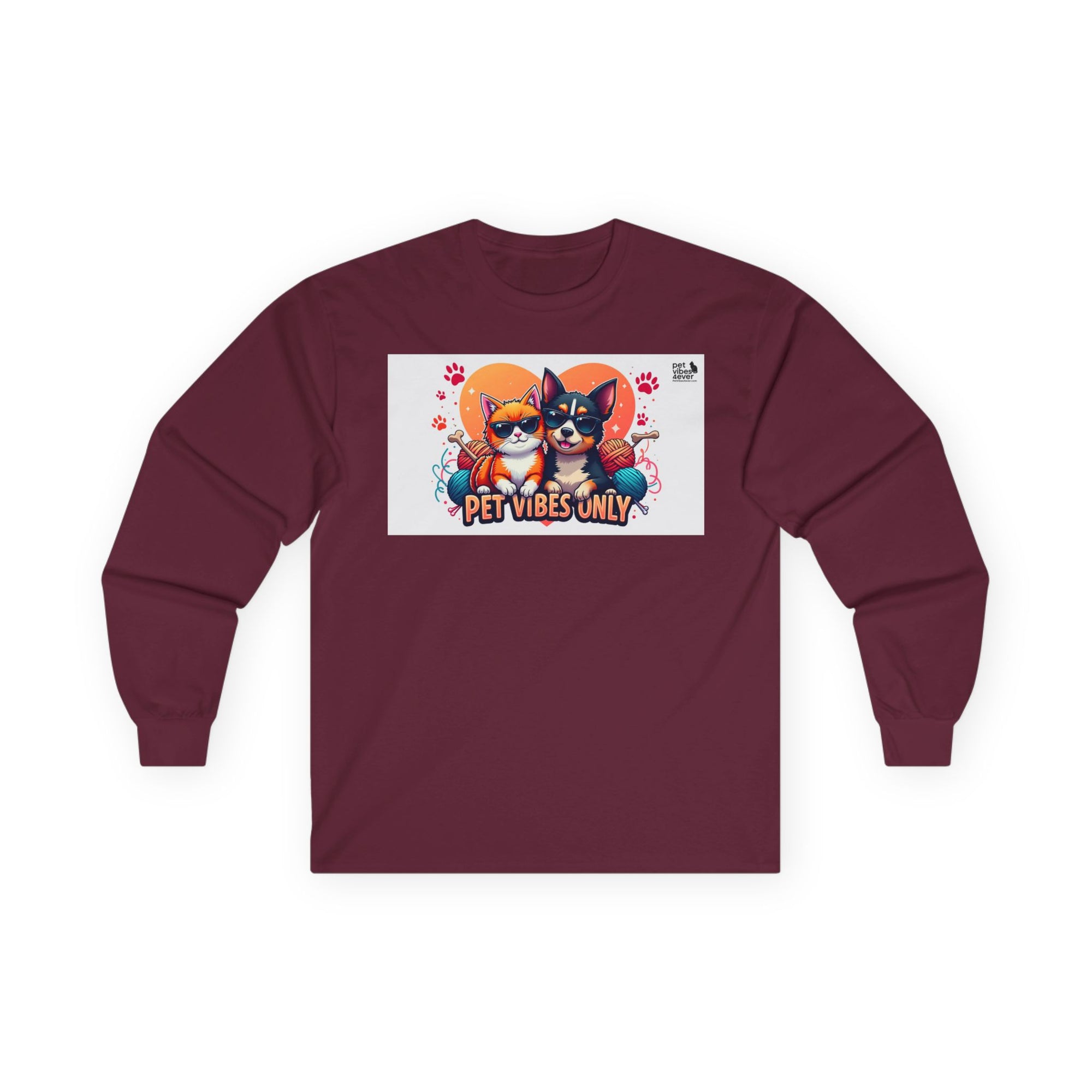 Cute Pet Vibes Long Sleeve Tee, Animal Lover Gift, Cat and Dog Tee, Fun Casual Wear, Perfect for Pet Owners