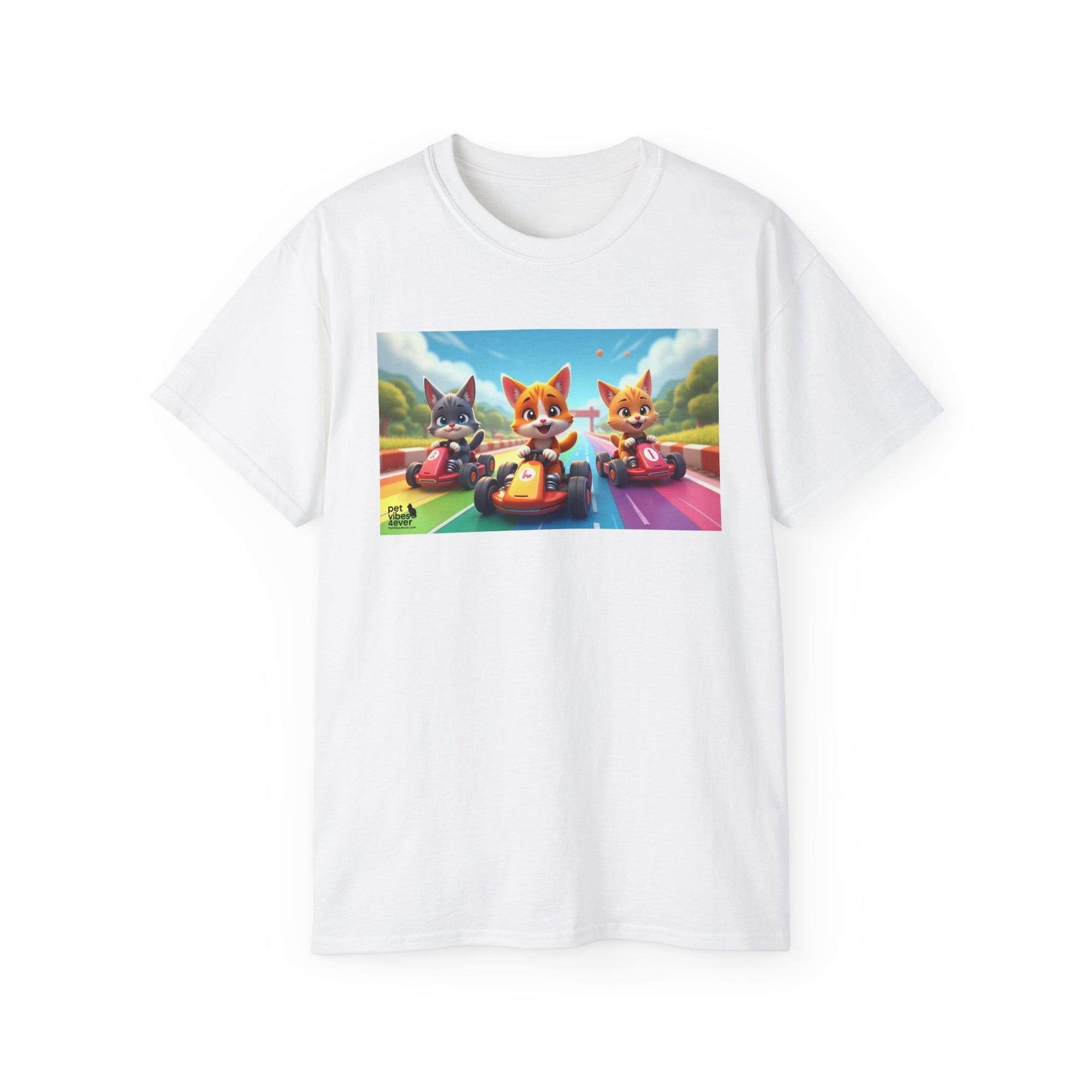 Cartoon Racing Friends Unisex Tee, Fun Gift for Gamers, Kid-Approved Style, Birthday Present, Family Game Night Apparel