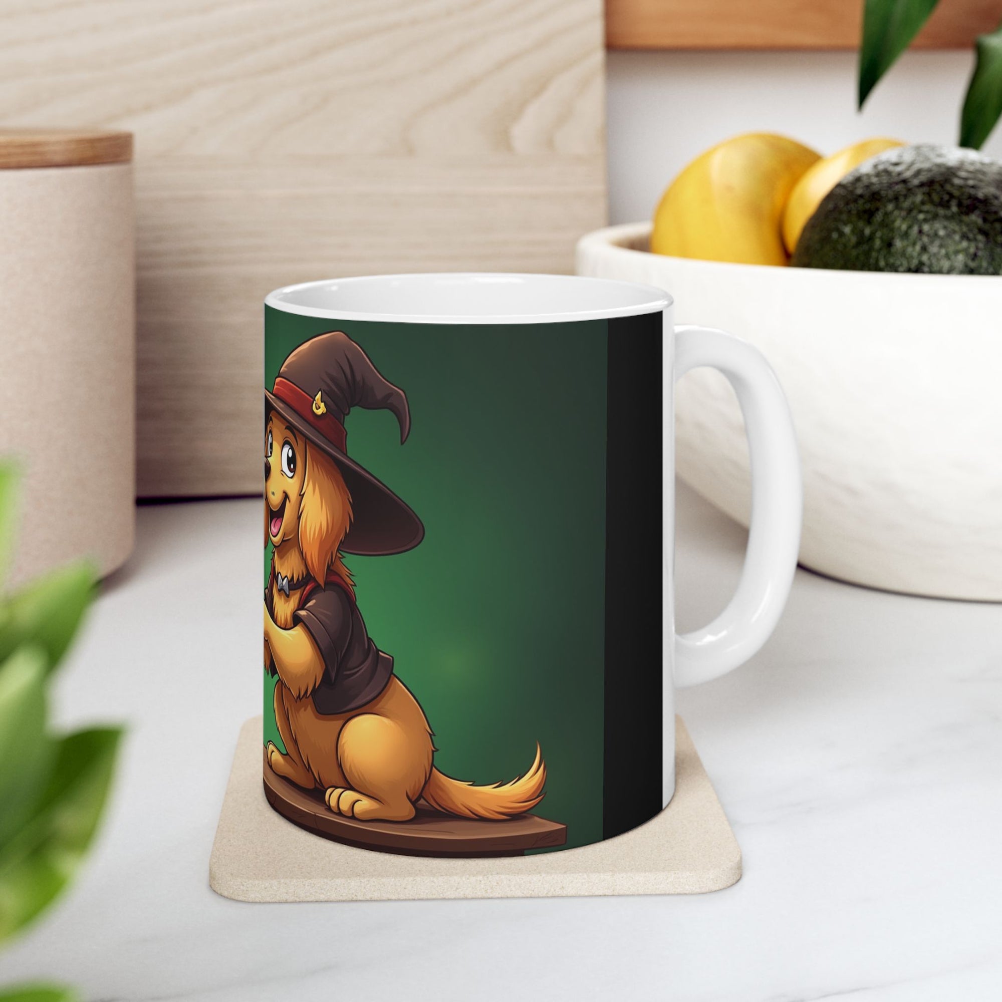 Whimsical Wizard Dog Mug, Cute Coffee Cup, Gift for Pet Lovers, Halloween Decor, Fantasy Beverage Container