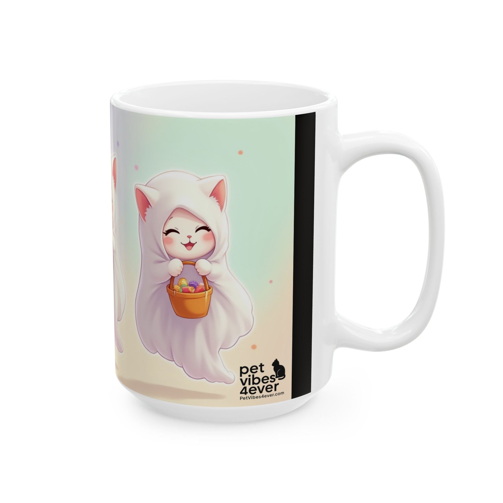 Adorable Ghost Cat Ceramic Mug - Perfect for Halloween, Cozy Vibes, Cat Lovers, Cute Gifts, Coffee/Tea Mug