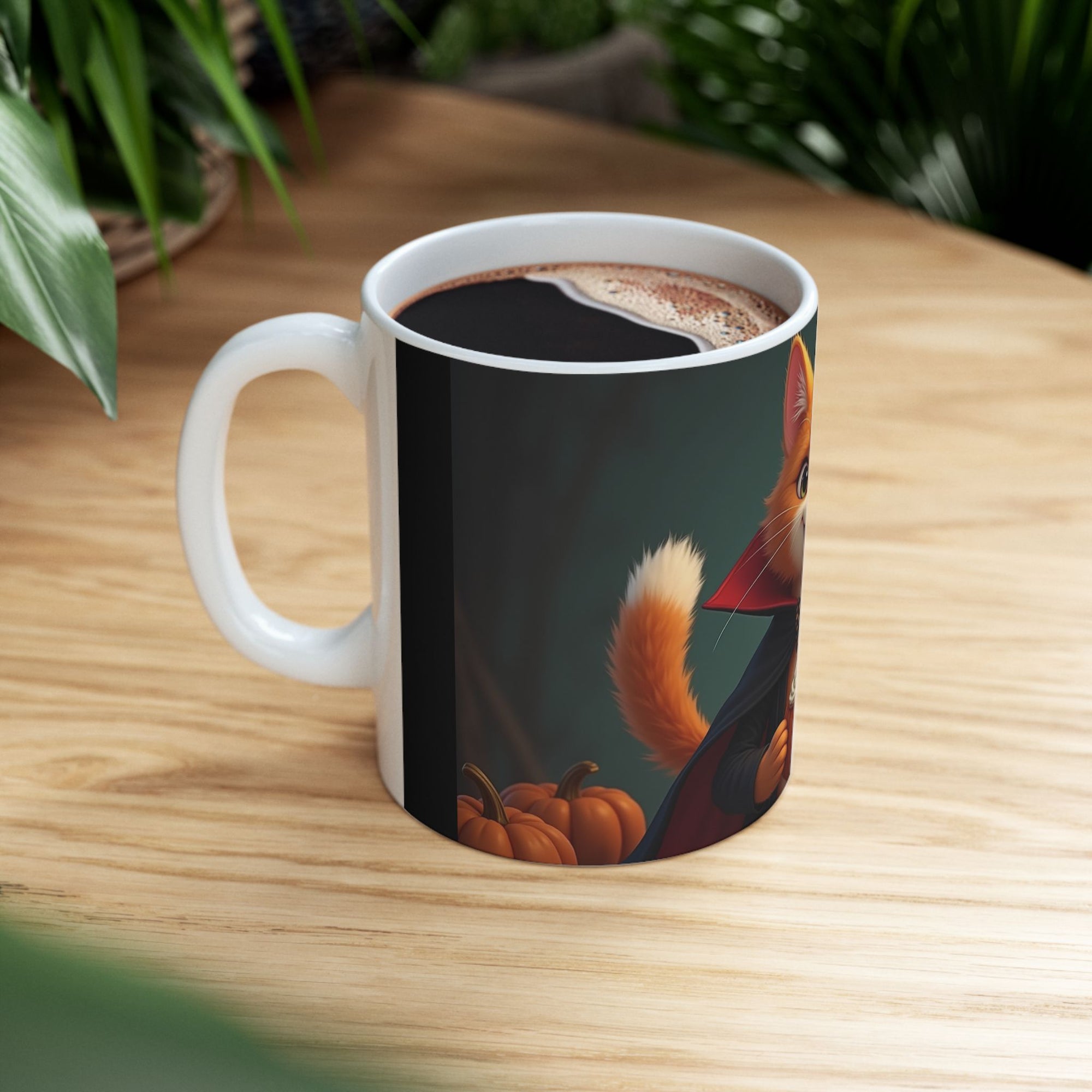 Spooky Cat Ceramic Mug - Halloween Coffee Cup for Cat Lovers, Cute Gift, Pumpkin Design, 11oz & 15oz