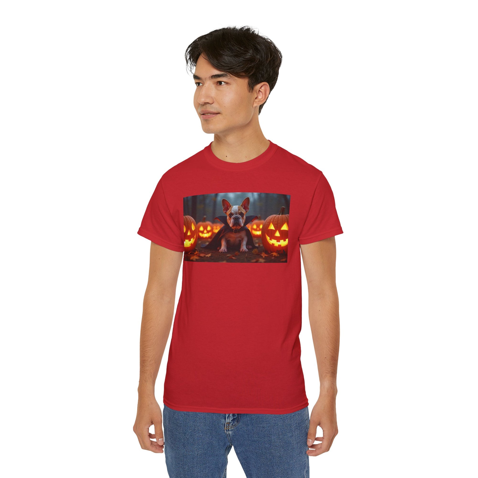 Halloween Dog Graphic Tee, Pumpkin Shirt, Fall Apparel, Casual Wear for Pet Lovers, Unisex Halloween T-Shirt
