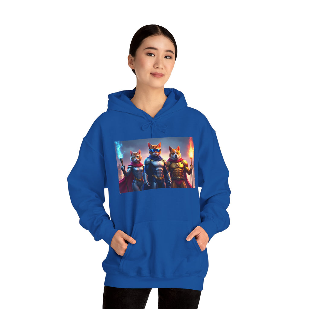 Epic Feline Warriors Hoodie | Unisex Heavy Blend™ Hooded Sweatshirt | Cosplay, Gift, Cat Lover, Graphic Tee, Casual Wear