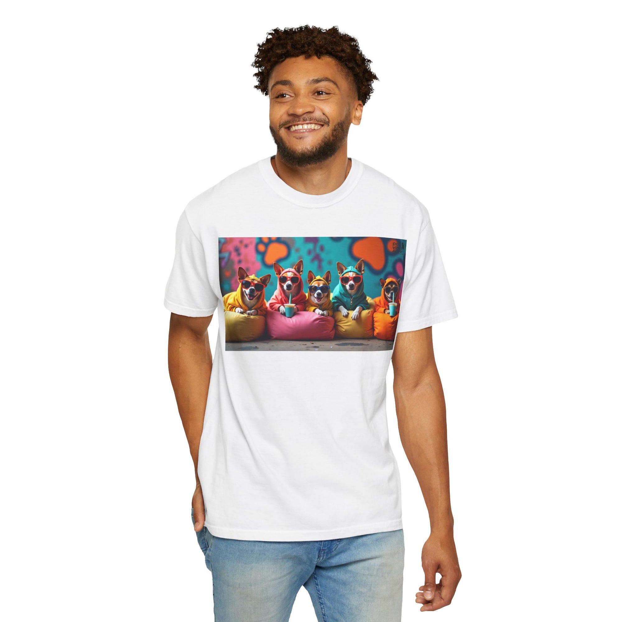 Playful Dog-Themed Unisex Garment-Dyed T-shirt, Pet Lover Gift, Casual Wear, Birthday Party Tee, Colorful Animal Art