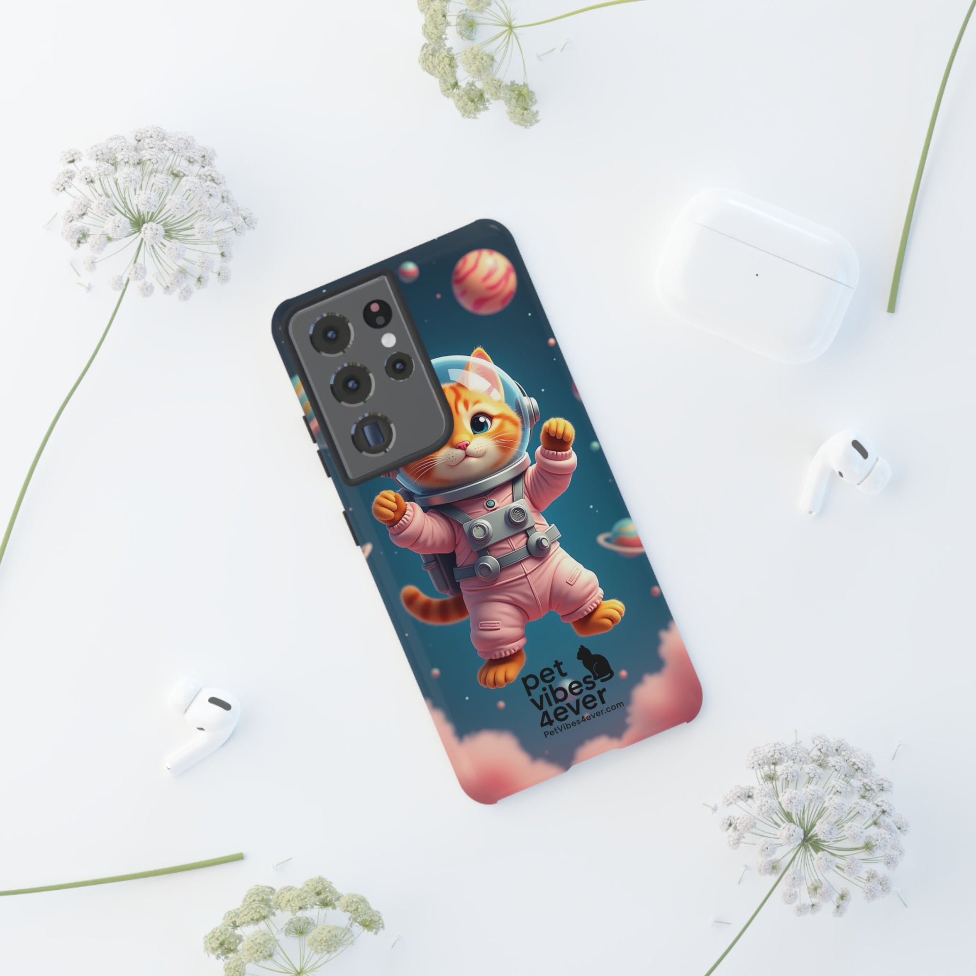Cute Cat Phone Case, Astronaut Cat Case, Pet Lover Gift, Space Theme Accessories, Galaxy Cat Phone Cover