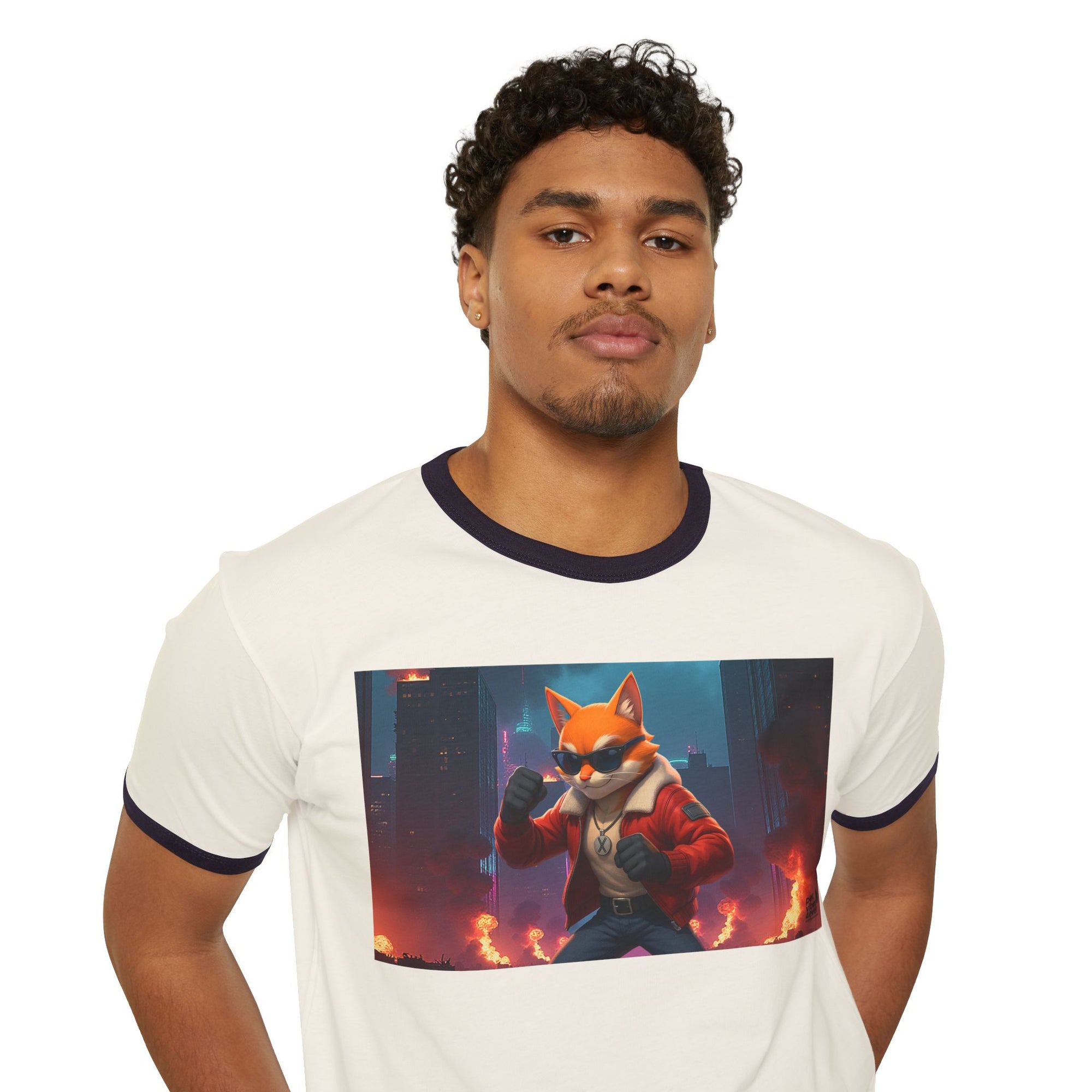 Fire Rescue Fox Unisex Cotton Ringer T-Shirt, Casual Wear, Gamer Shirt, Animal Lover Gift, Style Tee, Fun Fashion