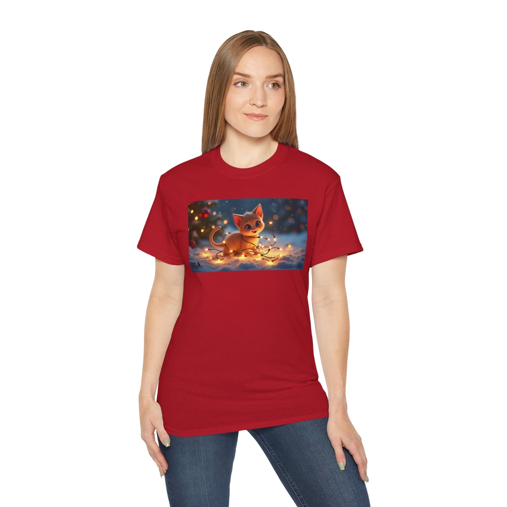 Cute Cat Christmas Tee, Cozy Unisex Cotton Shirt for Cat Lovers, Holiday Gift, Casual Wear, Festive Apparel