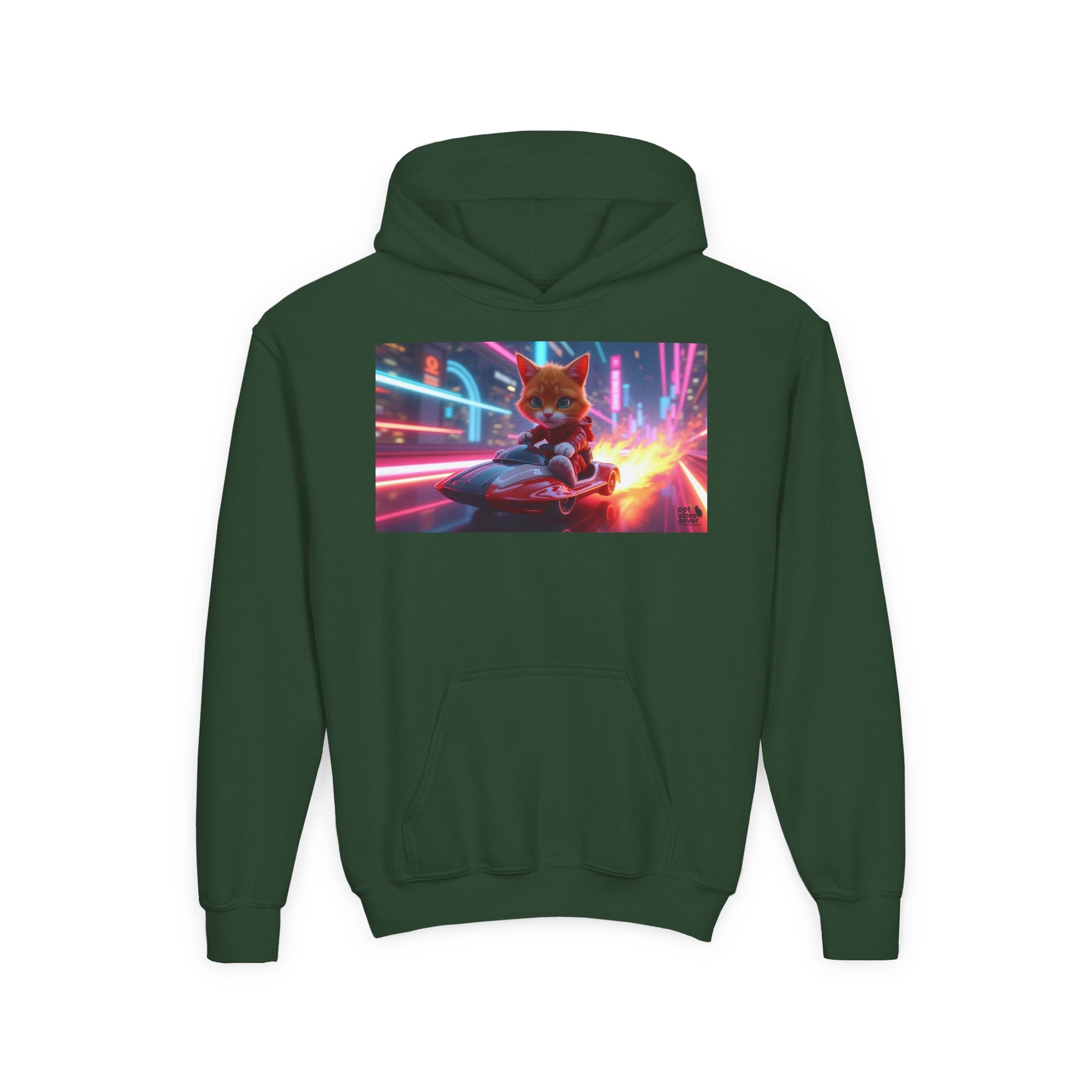 Youth Heavy Blend Hooded Sweatshirt with Cool Cat Design, Perfect for Comics Lovers, Gaming Gear, Birthday Gifts, Casual Wear, Holidays