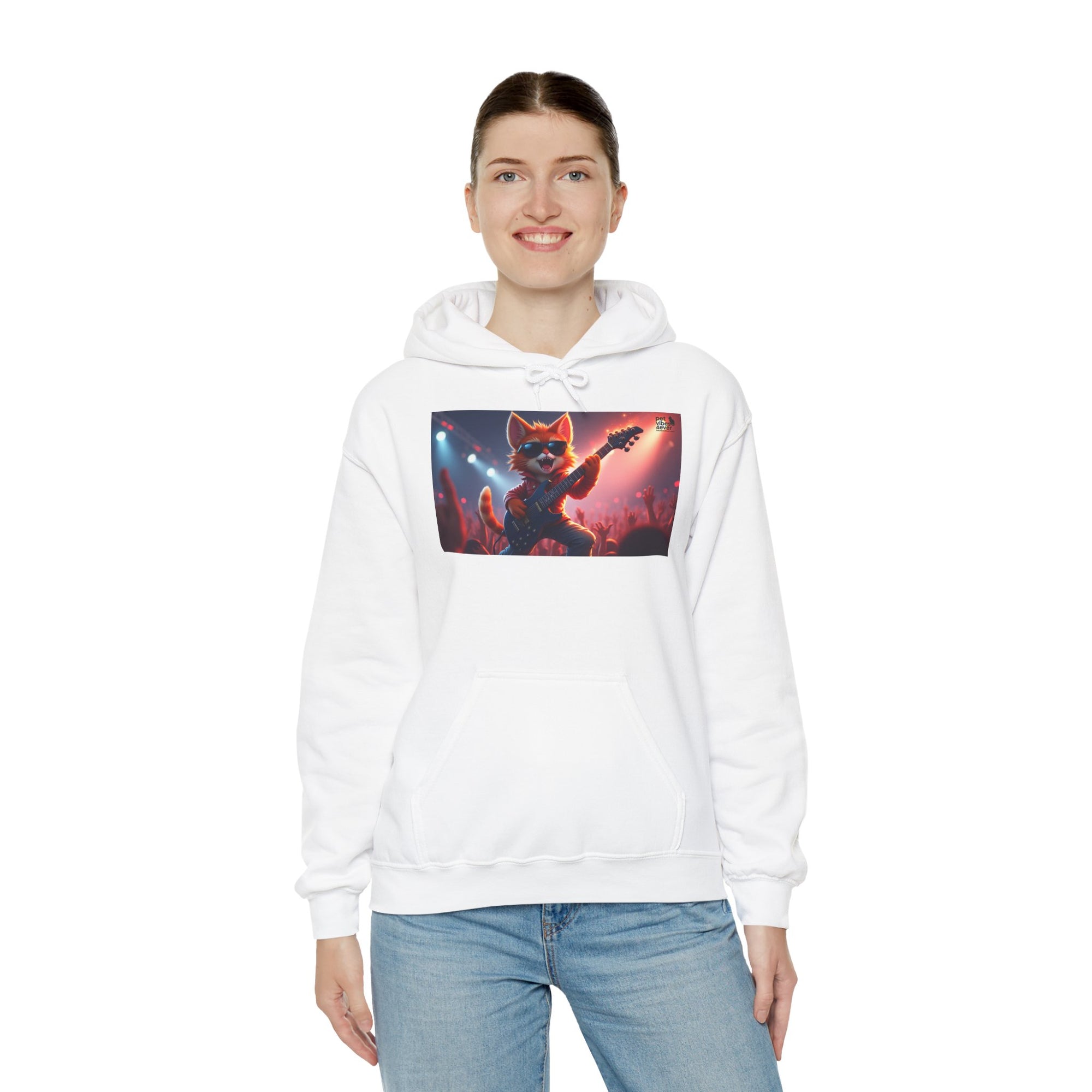 Funky Cat Hoodie - Unisex Heavy Blend Sweatshirt, Cool Graphic Hoodie, Perfect Gift for Cat Lovers, Concert Apparel, Cozy Style