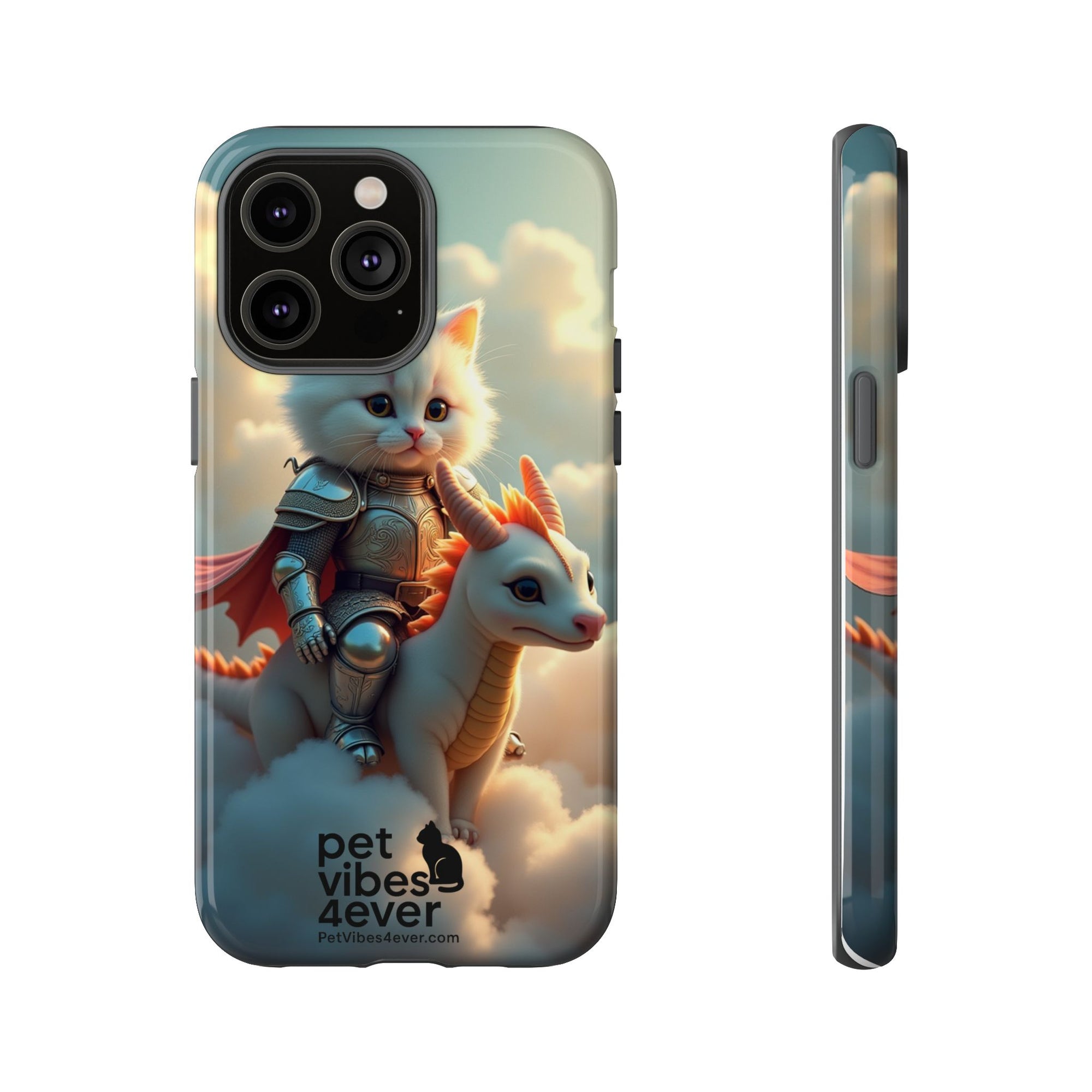 Pet Vibes Phone Case, Cute Cat and Dragon Design, Tough Phone Cover, Gift for Animal Lovers, Unique Pet Themed Accessory