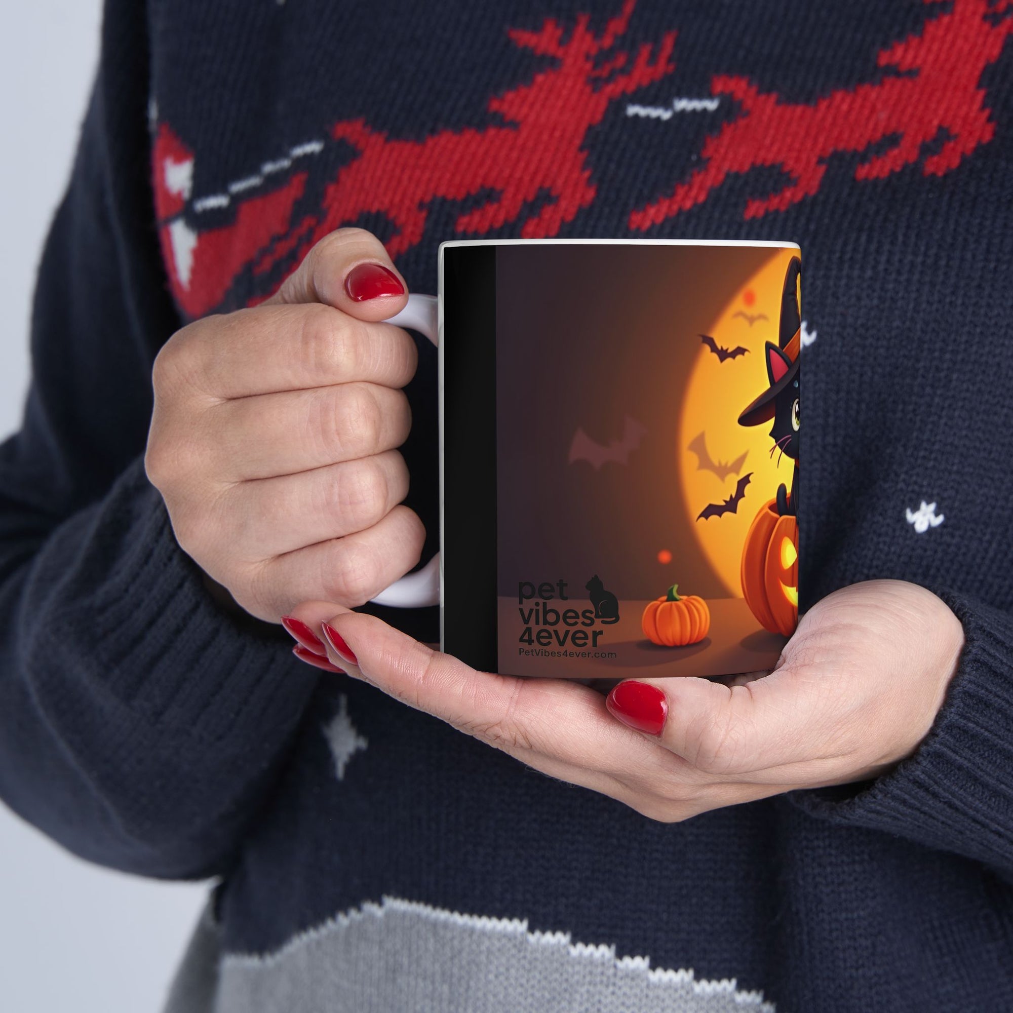 Halloween Cat Ceramic Mug - Cute Black Cat, Pumpkin Design, Coffee Mug, Halloween Decor, Cat Lover Gift, Spooky Season