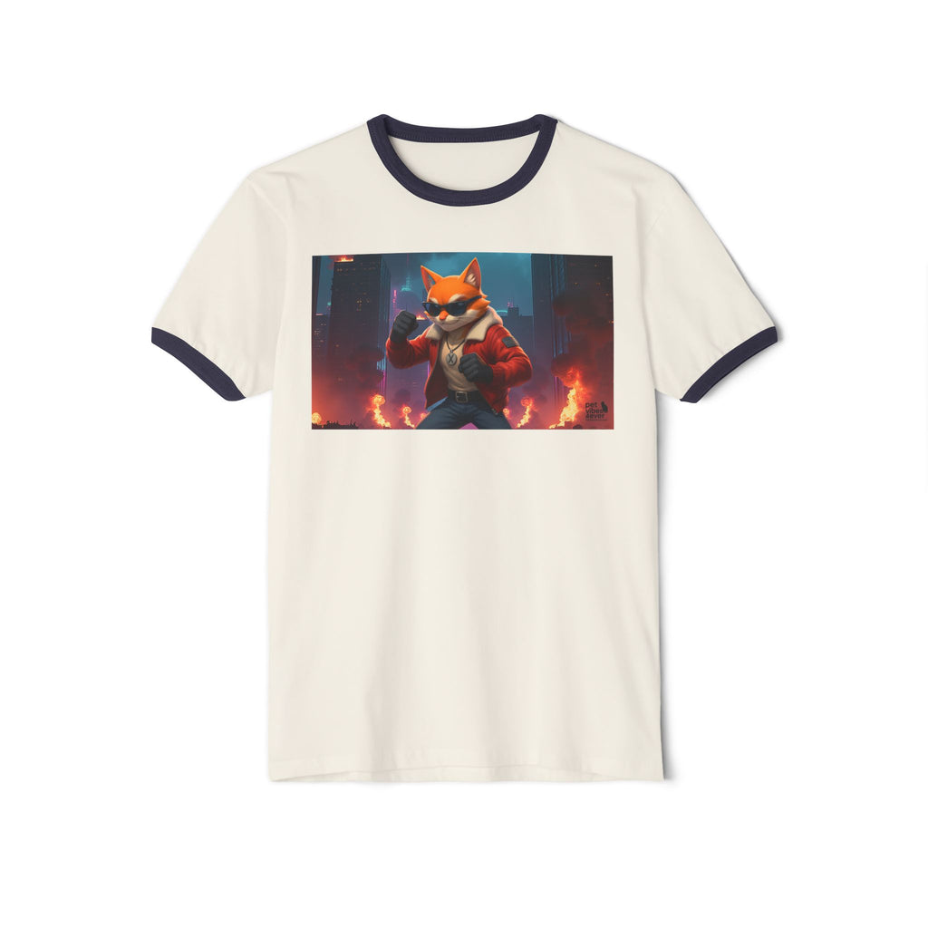 Fire Rescue Fox Unisex Cotton Ringer T-Shirt, Casual Wear, Gamer Shirt, Animal Lover Gift, Style Tee, Fun Fashion