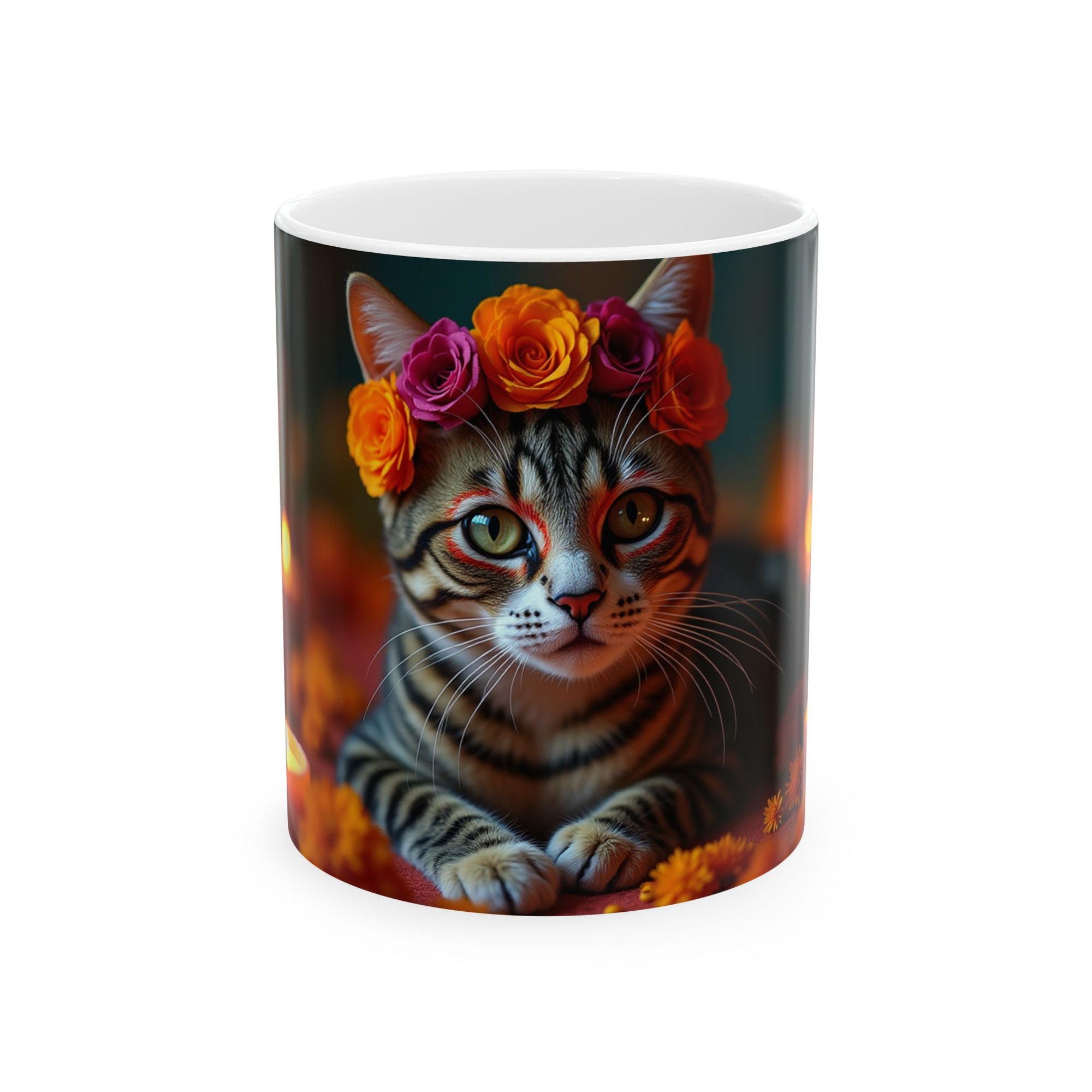 Whimsical Cat Floral Mug | Ceramic Tea Cup | Perfect Gift for Cat Lovers, Cozy Home Decor, Birthday, Cat-Themed Party