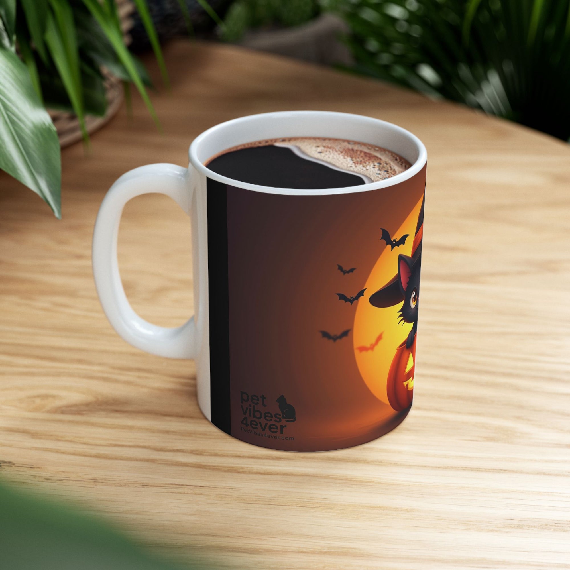Halloween Cat Ceramic Mug, Cute Black Cat Mug, Pumpkin Mug, Spooky Drinkware, Fall Coffee Cup